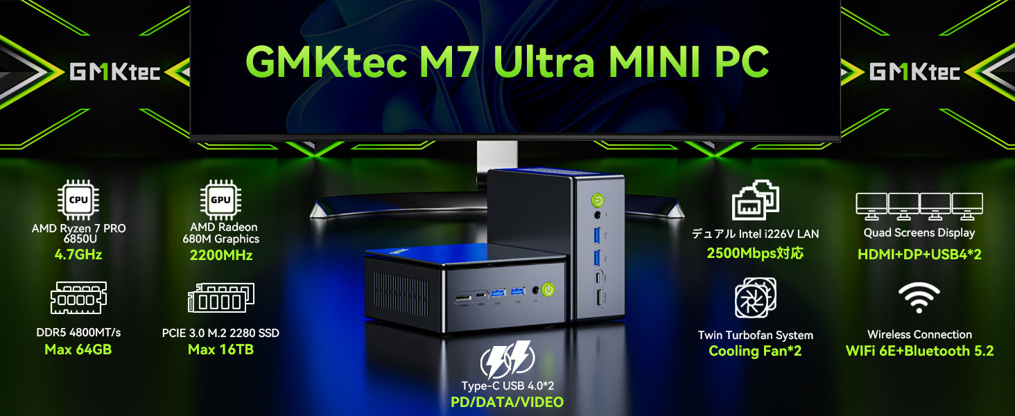 Amazon.co.jp: GMKtec ミニpc AMD Ryzen 7 PRO 6850U【64GB DDR5 +4TB