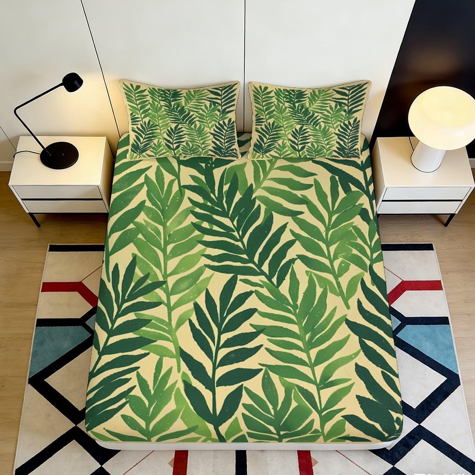 Pnayamiorkfel Style-9 3D Printed Tropical Leaf Fitted Sheet Microfiber Green Botanical Mattress Cover For Bedroom Guest Room Decor Easy Care 90X200x25cm