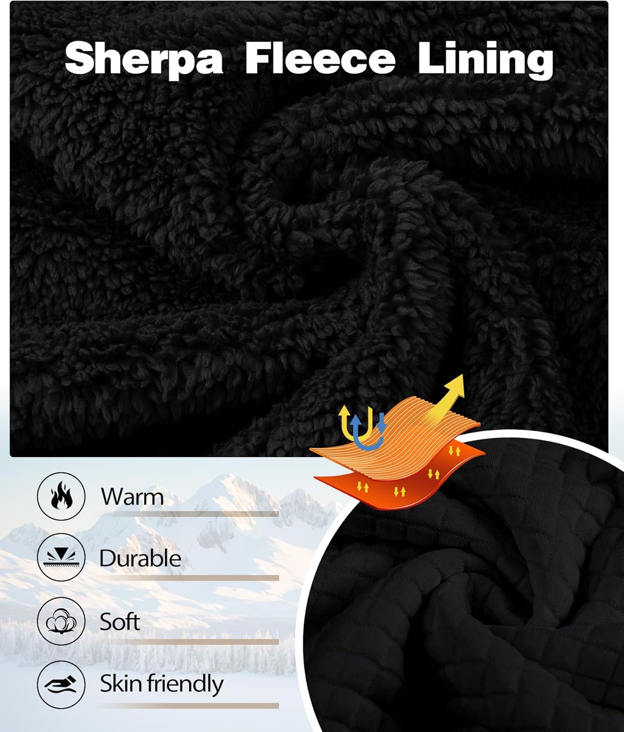 ZITY Men's Zip Up Hoodie Sherpa Lined Heavyweight Jacket Waffle Knit Fleece Thick Winter Warm Sweatshirt - Image 5