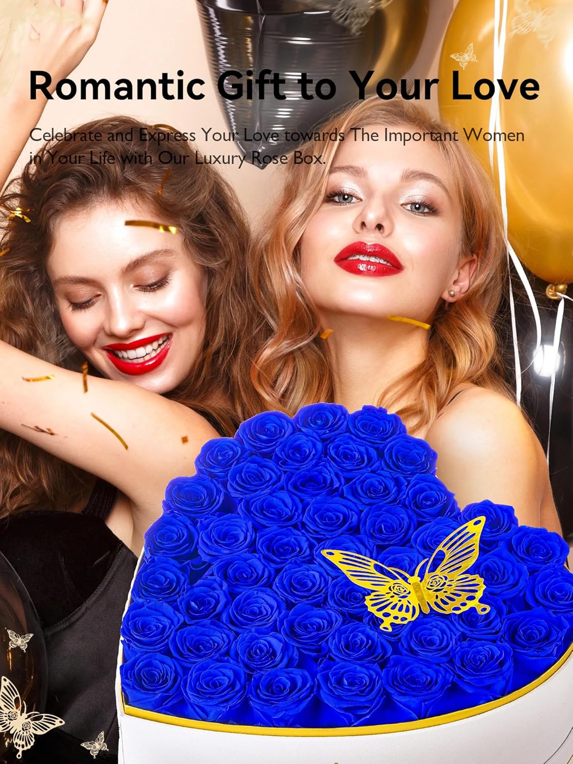 Eterfield 47 Forever Flowers in Heart Shape Box, Preserved Roses That Last a Year Preserved Flowers Birthday Gifts for Her Mom Women Wife Anniversary Valentines Day Mothers Day Christmas, Royal Blue - Image 4