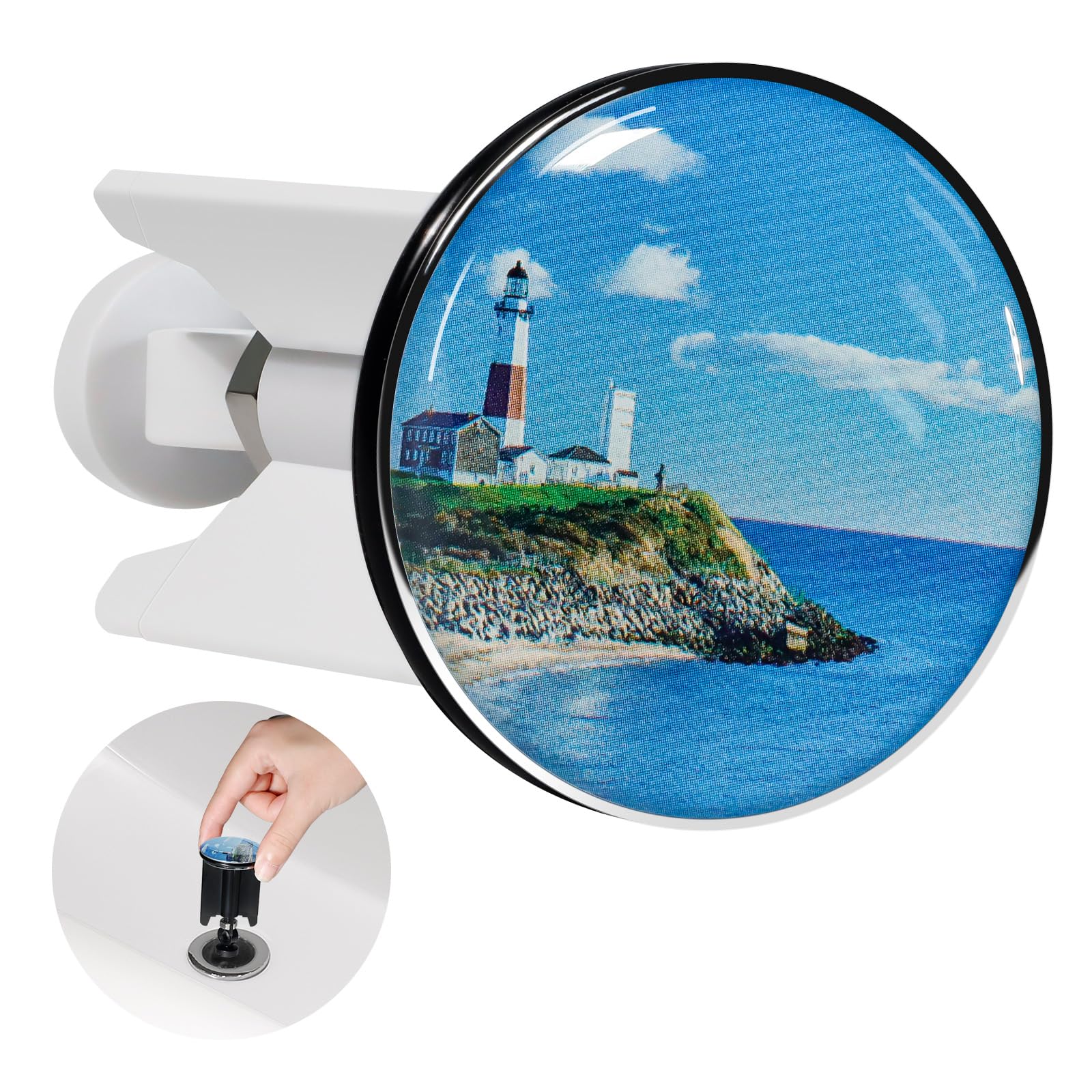 Universal Sink Plug, 40mm Bathroom Basin Sink Plug Replacement Drain Pop-Up Plug Height Adjustable Bathroom Plugs for Bathroom Kitchen All Standard Sinks, Lighthouse