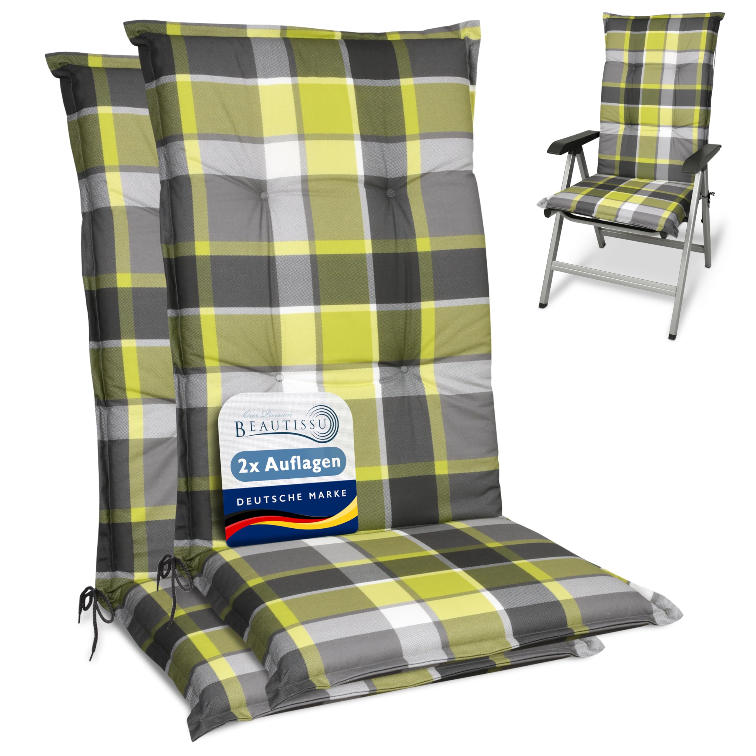 Beautissu Set of 2 High Back Garden Outdoor Chair Cushions Seat Pad โ image 1