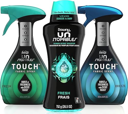 Febreze Kit de spray de tela y Downy Unstopables  Incluye cuentas de refuerzo de aroma para lavandería Downy frescas 265 onzas y spray de refresco
