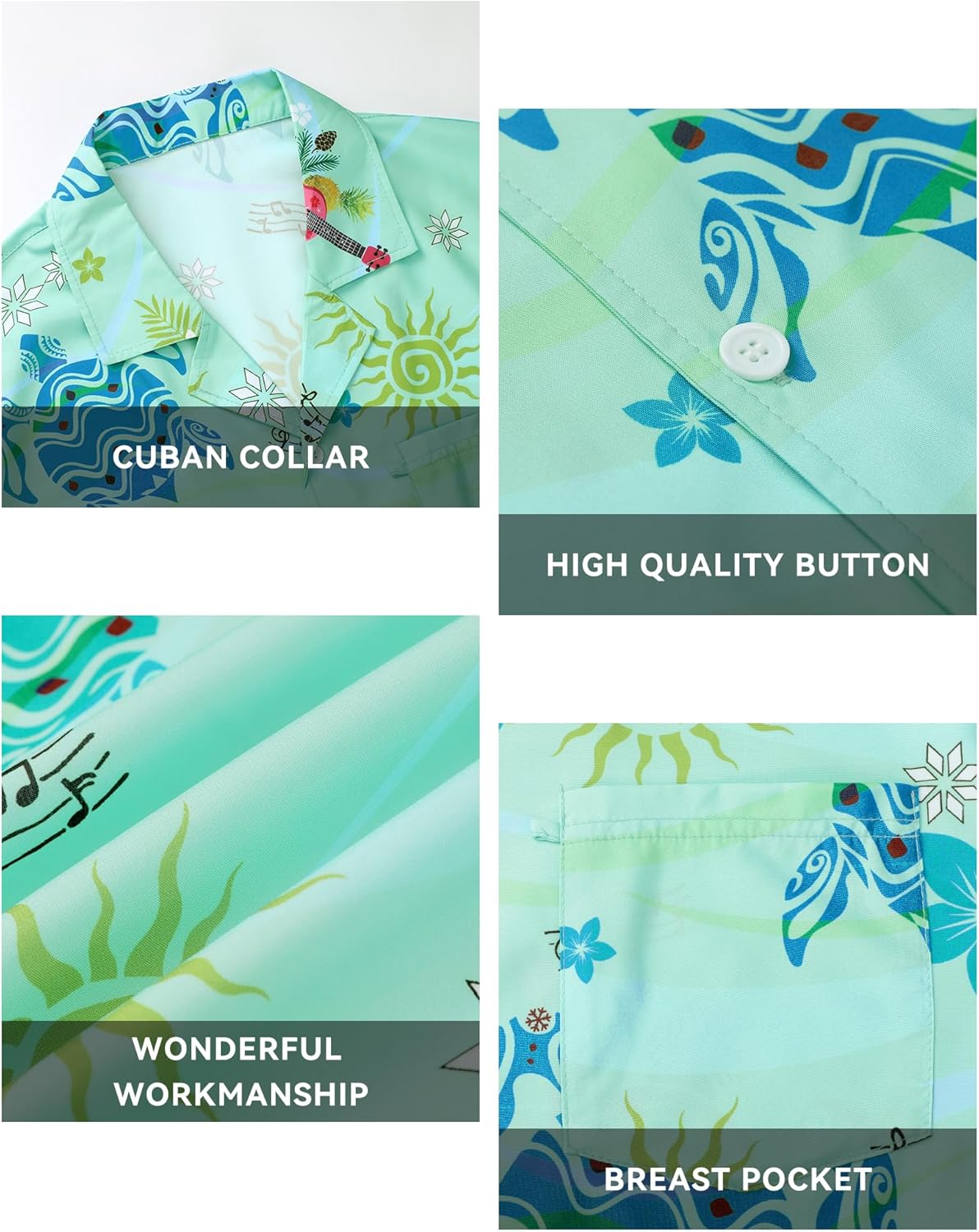 Hawaiian Shirt for Men Short Sleeve Button Down Shirt Summer Sea Turtle Beach Shirt Tropical Music Festival Aloha Shirts for Vacation Parties (Green Sea Turtle,3XL) - Image 5