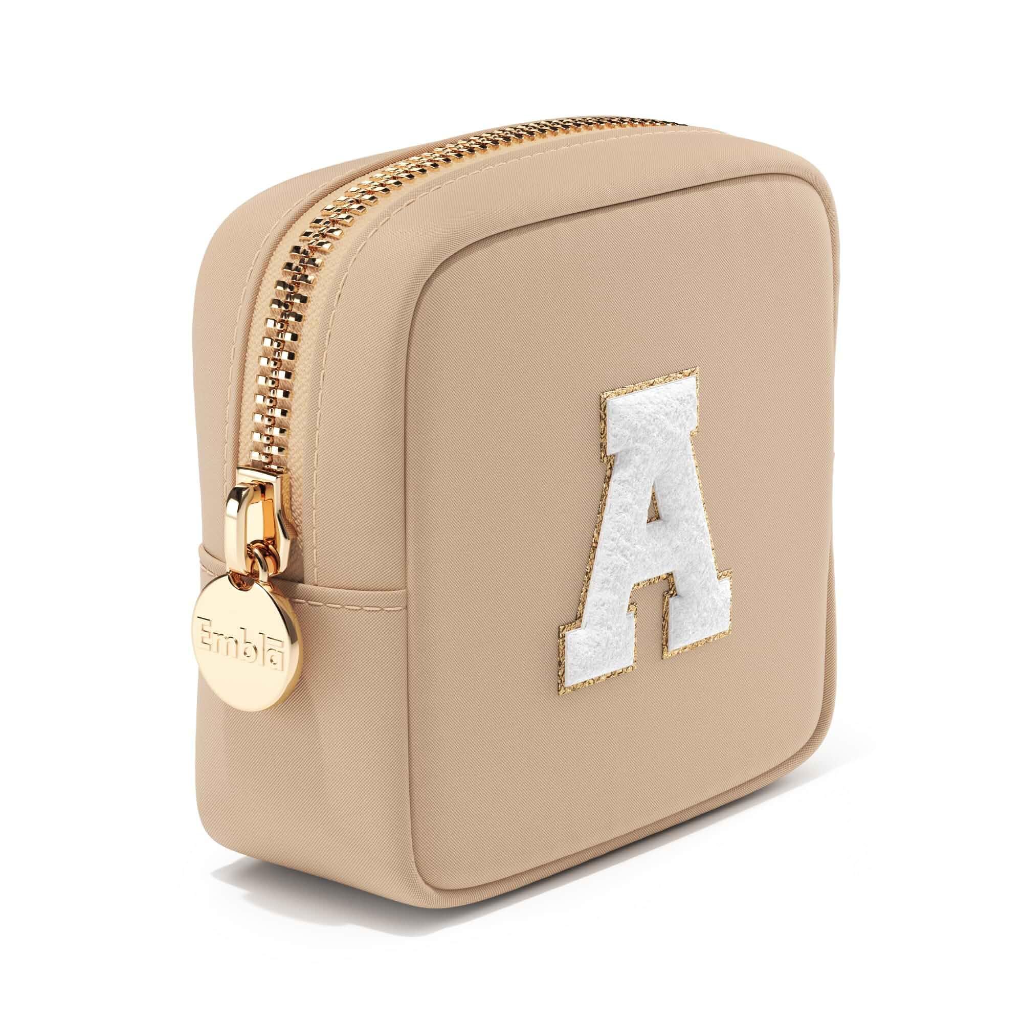 Small Monogram Makeup Bag, Personalized Initial Cosmetic Pouch with Zipper Mini Tan Nylon Cosmetic Bag with Zipper, Water-Resistant Beauty Pouch for Purse, Travel Essentials, Letter B