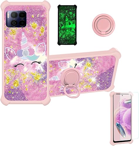 Miniatura 137 de Cricket Debut S2 - Funda compatible con AT&T Calypso 4 U380AC U380AA con protector de pantalla de vidrio templado, soporte de anillo, purpurina