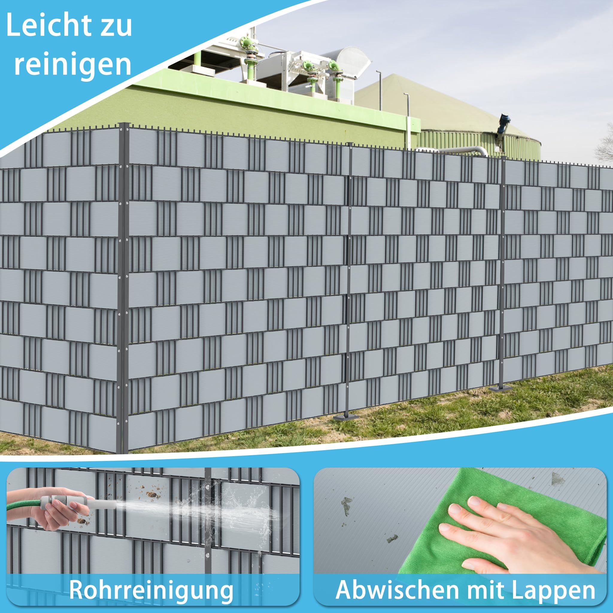XMTECH Sichtschutzstreifen Hart-PVC Doppelstabmatten 2,5m 30 Stück Grau | Schützt vor Blicken und Sonne, UV-beständig sowie wetterfest für Garten, Balkon und Terrasse im Außenbereich