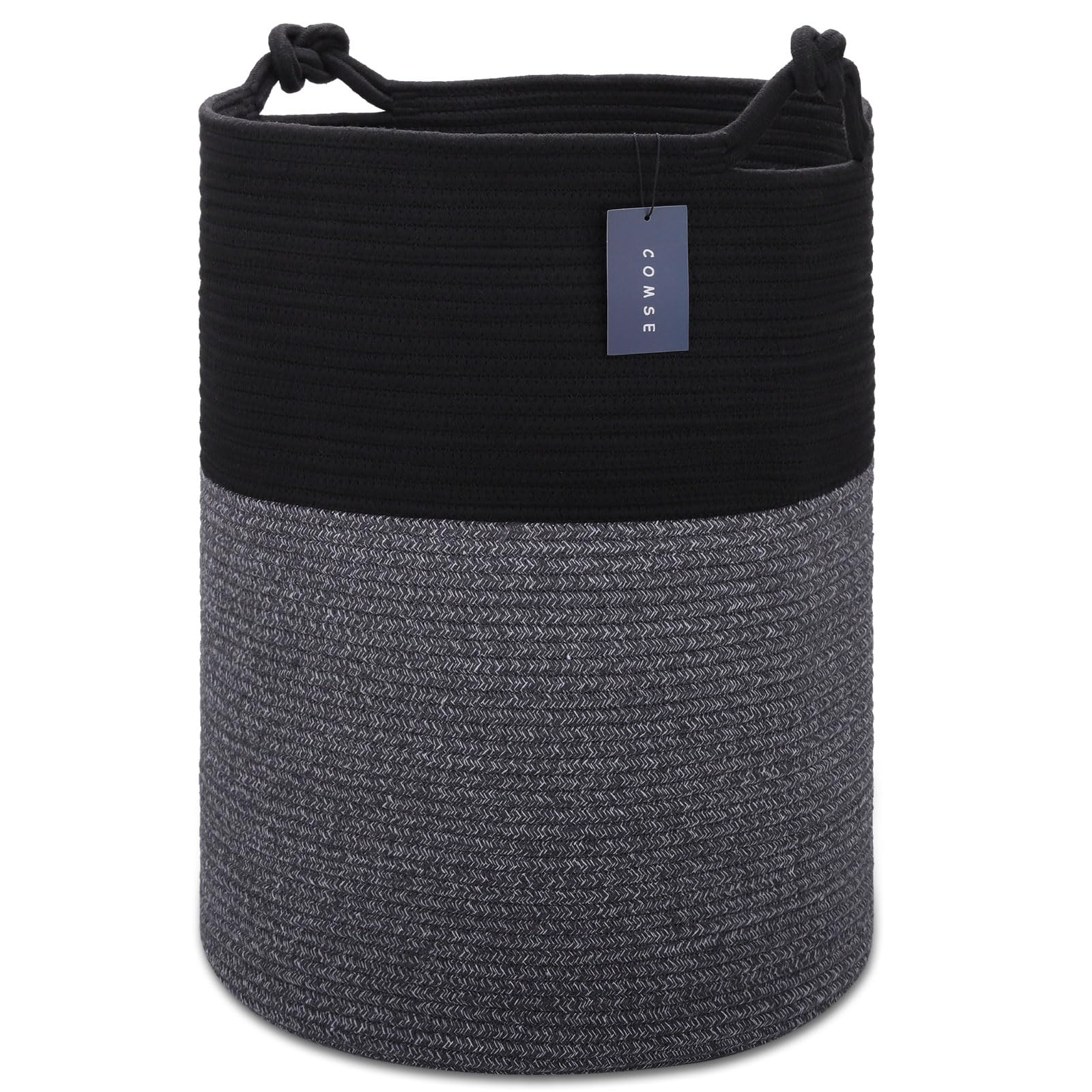 Panier à linge extra large COMSE en corde de coton tissée noir 40x55 cm