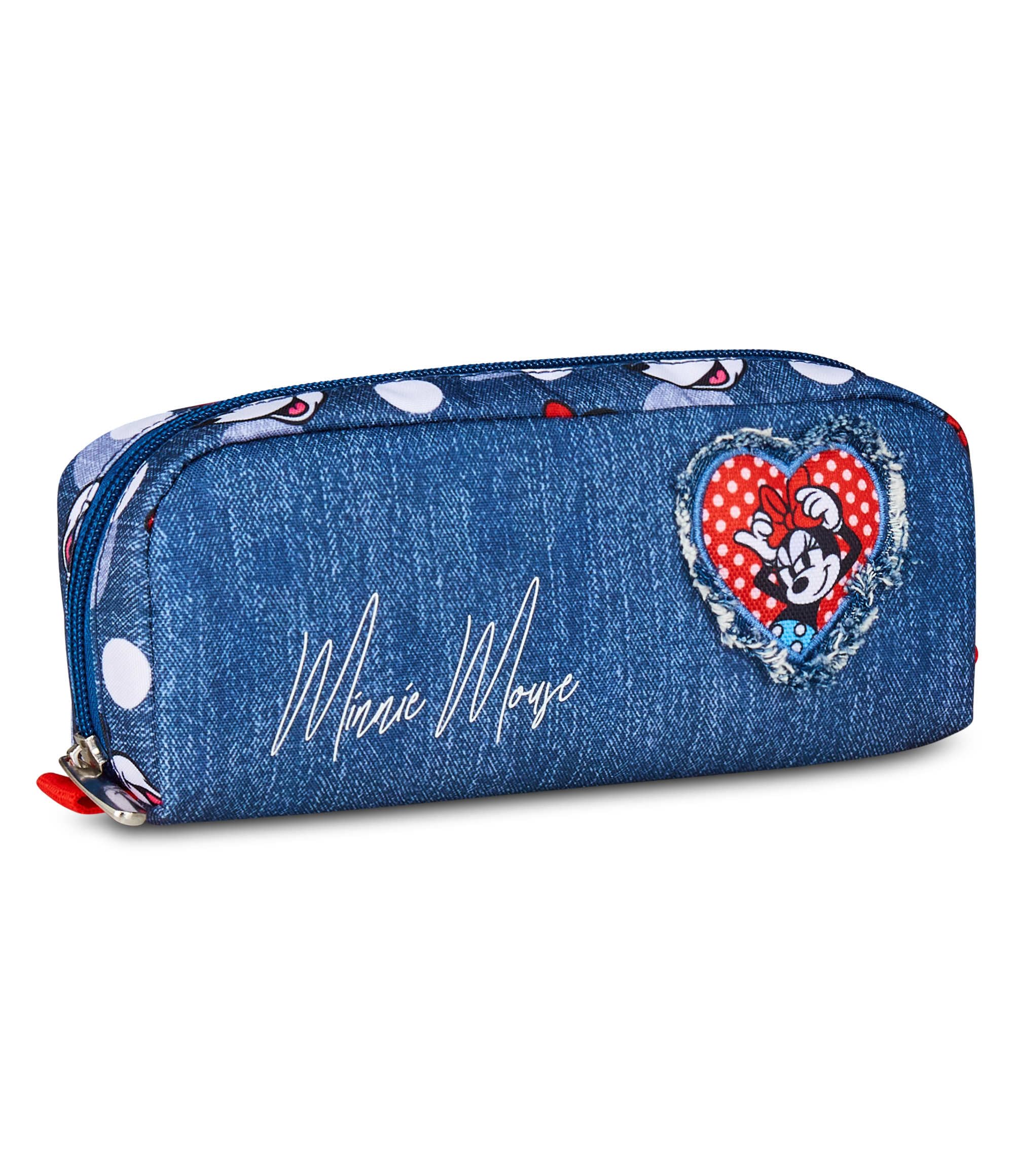 Seven Minnie Pen Bag School Bag, Denim Blue, Pencil Case for Pens, Pencils and Accessories, Elementary School, Girl, Blue Denim, Modern