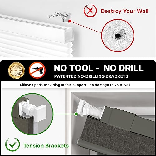 Vista 2 de LazBlinds Persianas celulares opacas sin cordones, sin herramientas, sin taladro, persianas plisadas para ventanas, 21 pulgadas de ancho x 64