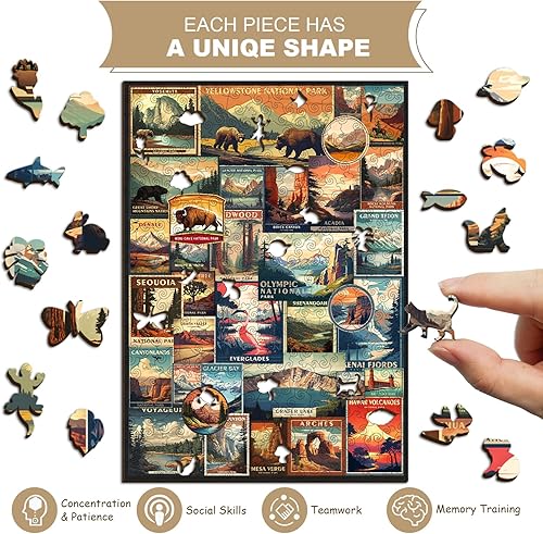 Miniatura 3 de Rompecabezas de madera vintage de parques nacionales para adultos, póster de viaje, rompecabezas de paisaje, incluyendo Yellowstone Zion Acadia