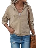 Womens Zip Up Hoodies Oversized Sweatshirt Fall Fashion Outfits 2025 Casual Waffle Hooded Jackets