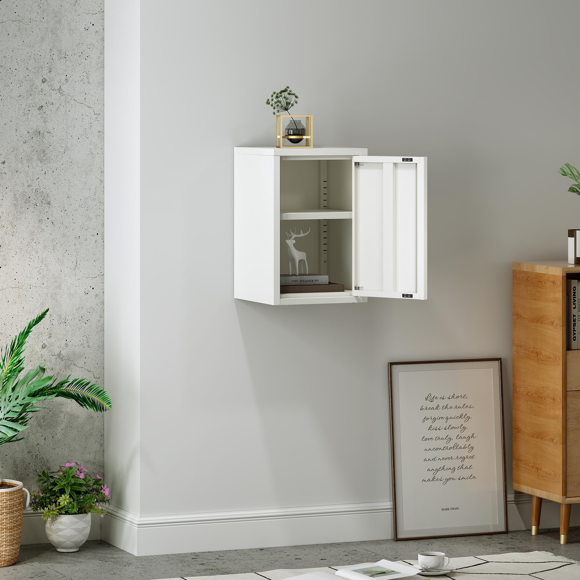 [en.casa] Armario de Pared Burlöv Archivador Mural con 1 Estantes Regulable en Altura Mueble de Oficina con 1 Puerta Acero 50 x 33 x 35 cm - Blanco