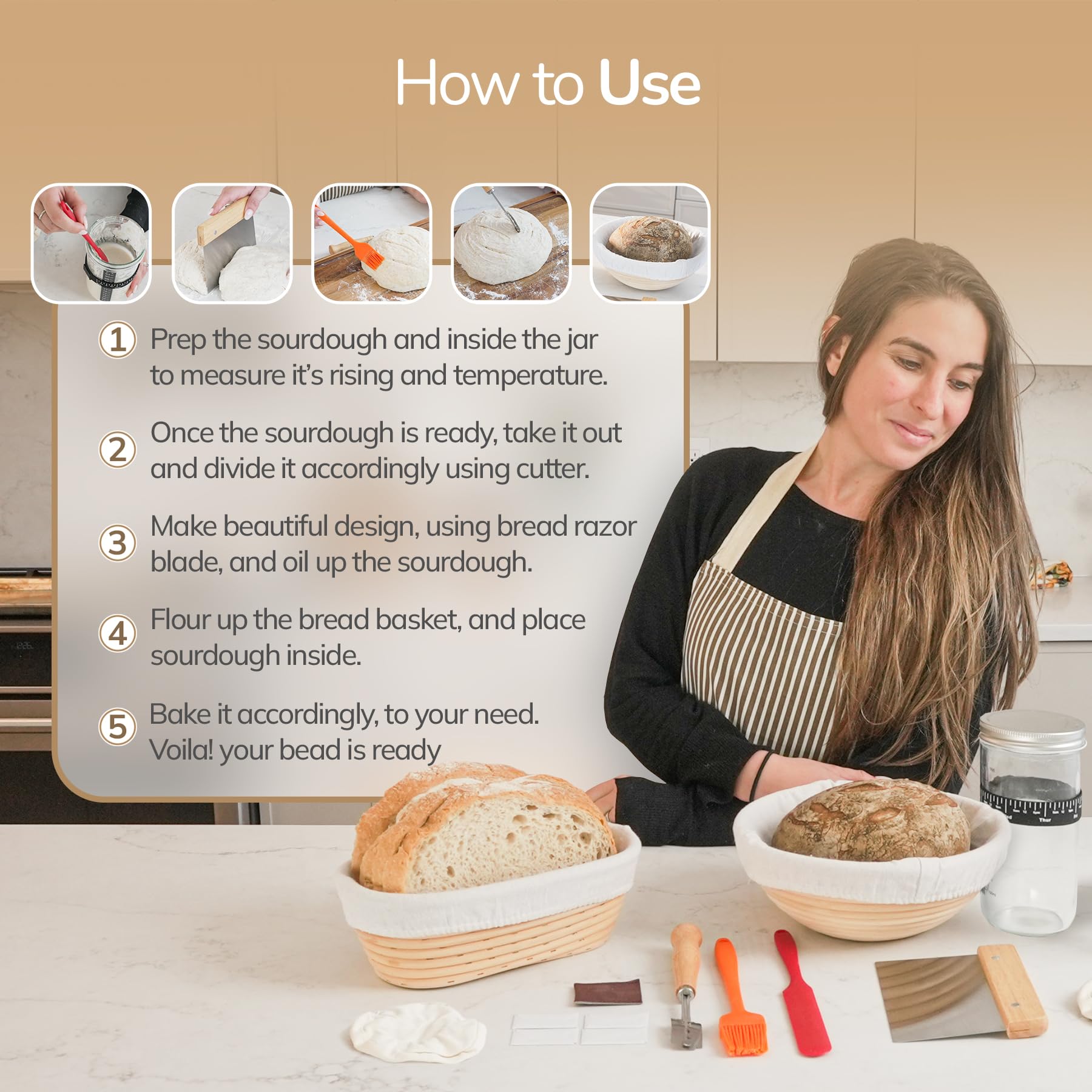Sourdough Bread Baking Supplies 16 Pcs | Banneton Bread Proofing Basket Kit with Sourdough Starter Jar for Bread, 9" Round & 10" Oval Sourdough Proofing Baskets with Bread Making Tools Gift Set