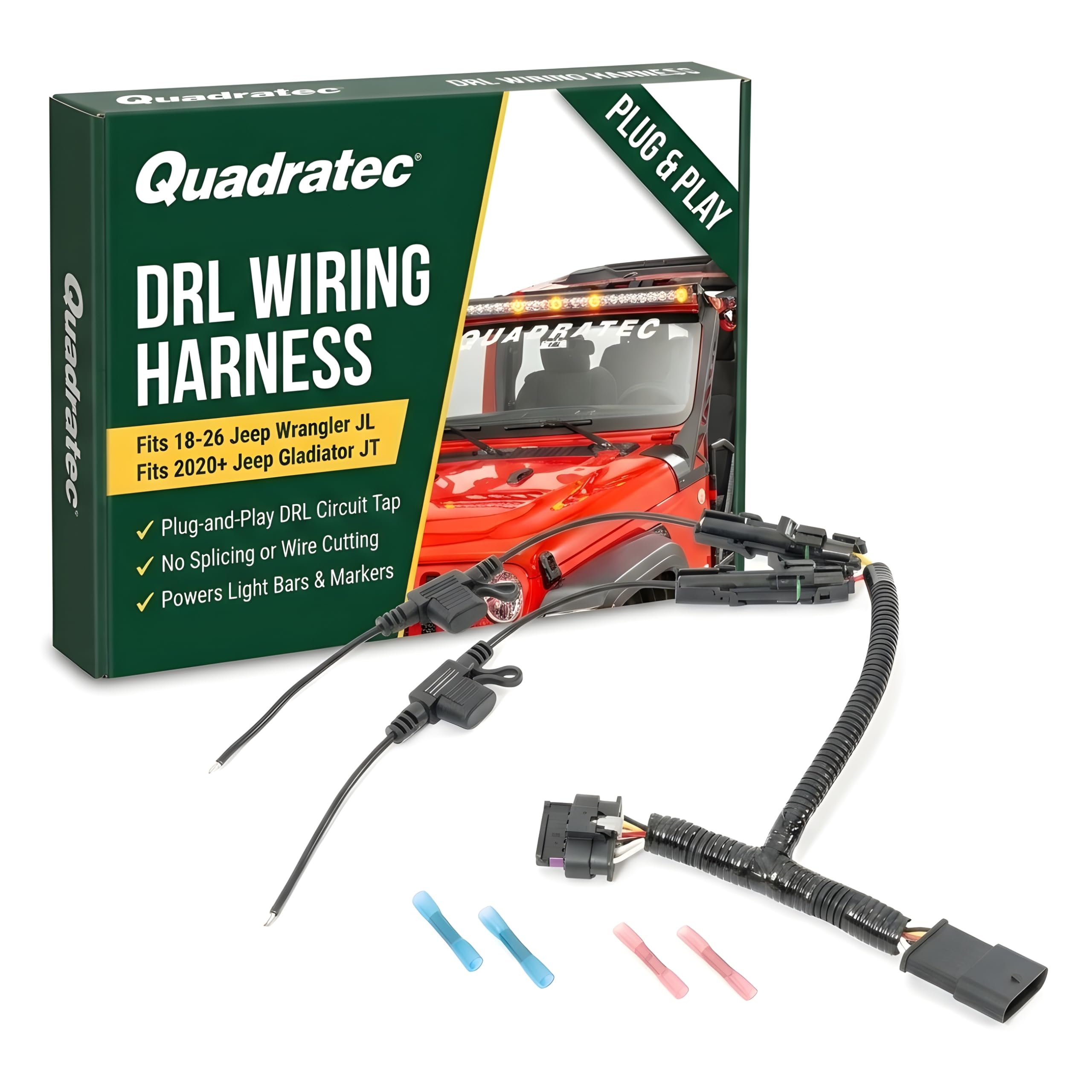 Quadratec Daytime Running Light DRL Adapter Wiring Harness for 18-26 Fits Jeep Wrangler JL & Gladiator JT - Plug and Play Wiring Adapter