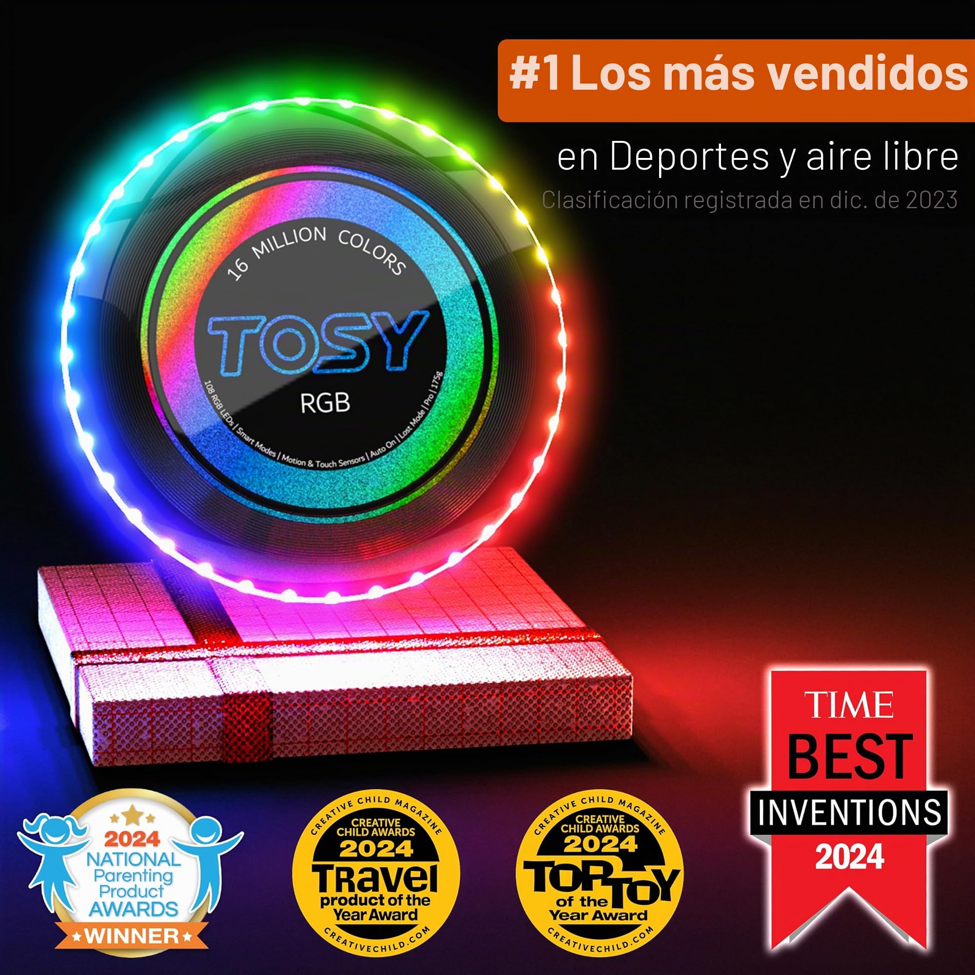 TOSY Flying Disc RGB LED 16 Colores Brillante Modos Inteligentes Recargable Frisbee 175g