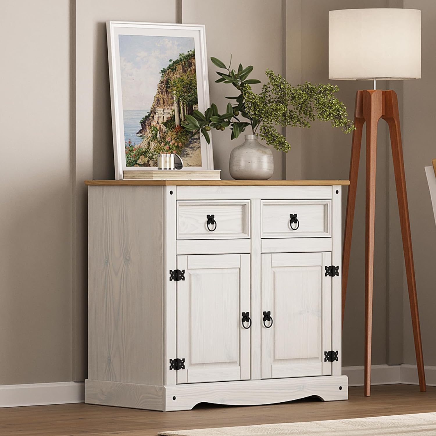Furniture Dash Solid Wood Buffet Sideboard Cabinet 35.8" W, 16.9" D, 31.6" H - Wooden Storage Cabinet with 2 Doors & 2 Drawers - Cupboard Console Table, Ideal for Living Room