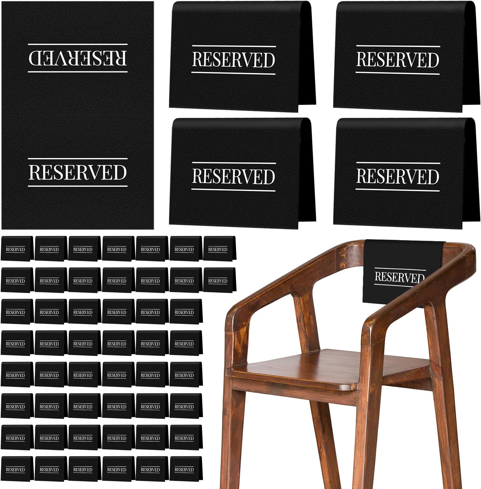 Buryeah 6 Pcs Reserved Seating Signs Reserved Chair Sign, Black, White