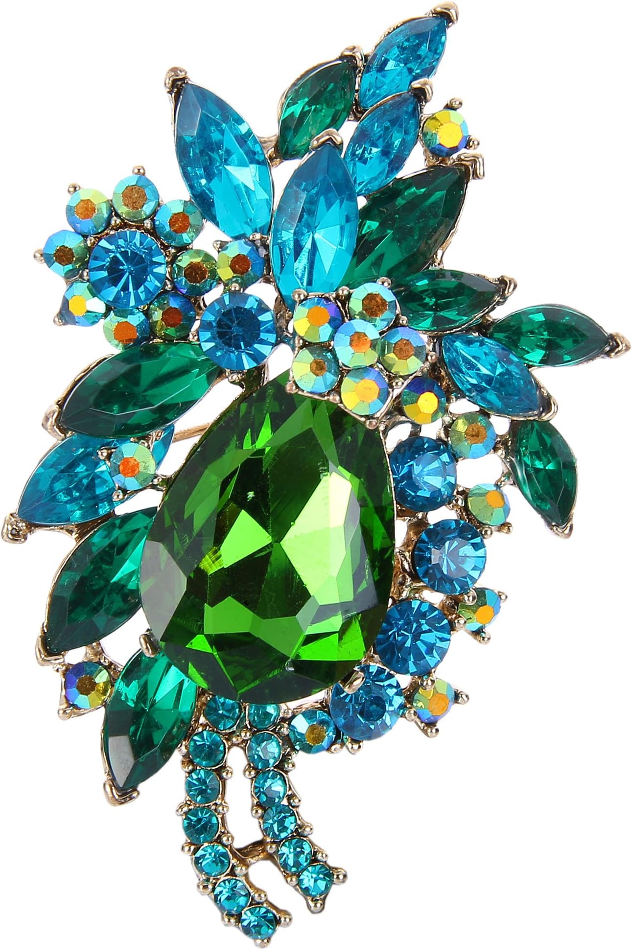 EVER FAITH Women's Rhinestone Crystal Vintage Style Flower Teardrop Brooch Pendant