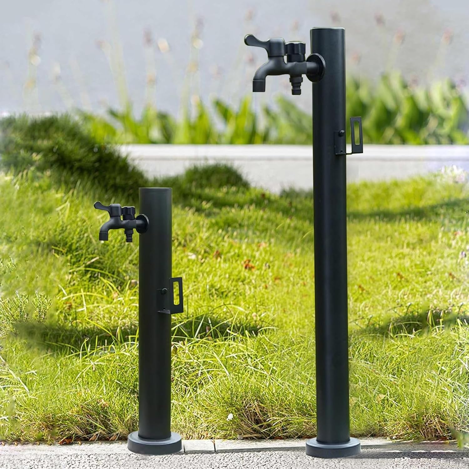 304 Stainless Steel Vertical Water Column Garden Water Tap, Freestanding Hose Stand Outside Faucet Post, Outdoor Decorative Yard Hydrant Fountain for Patio/Backyard (Black)(Height:60cm/23.6in)