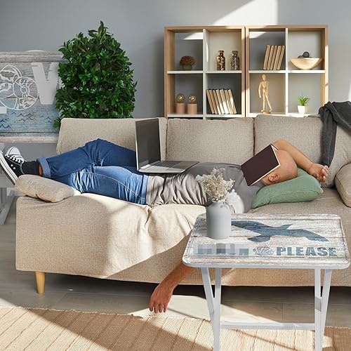 Miniatura 2 de Juego de 4 bandejas de TV costeras con soporte, bandeja plegable de madera, bandeja de madera estilo sirena, bandejas de TV clásicas costeras para