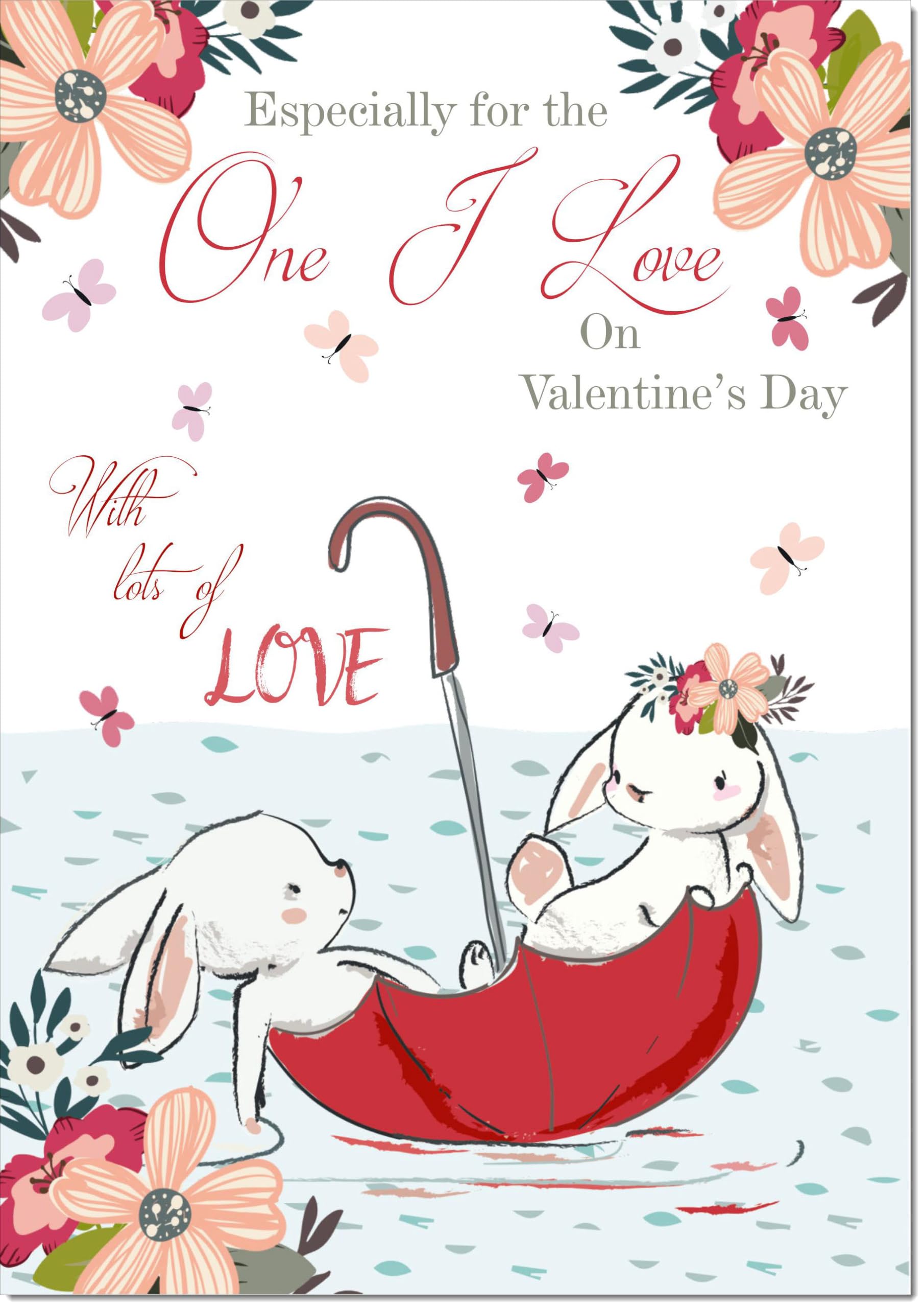 doodlecards One I Love Valentine's Day Card Whimsical Umbrella Large A4 Size with Plain Envelope