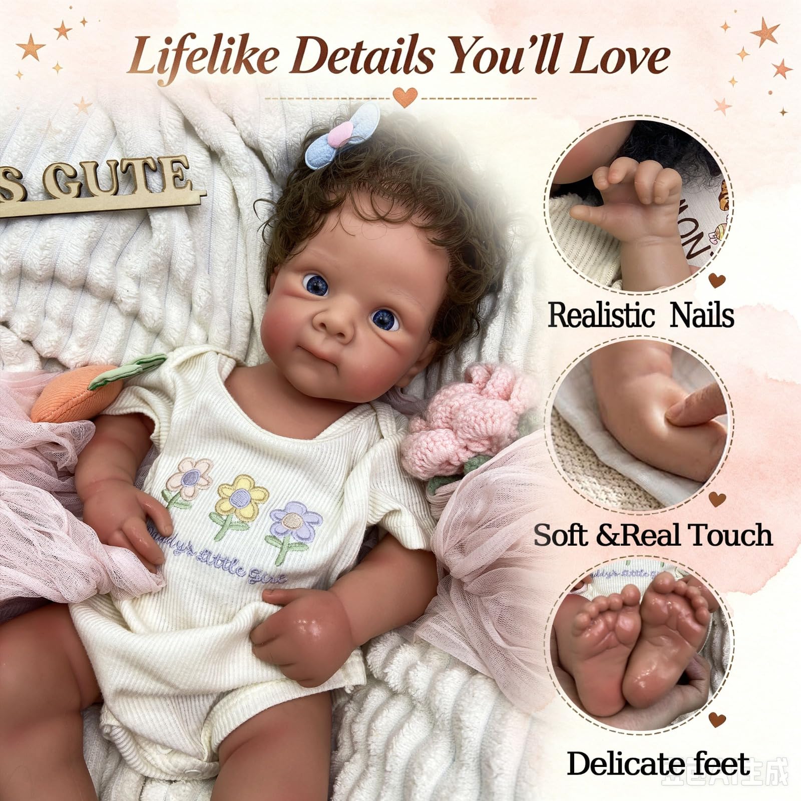 Muñeca Bebé Reborn Realista Silicona 51 cm,Cabello Rizado y Peso,3,1 kg