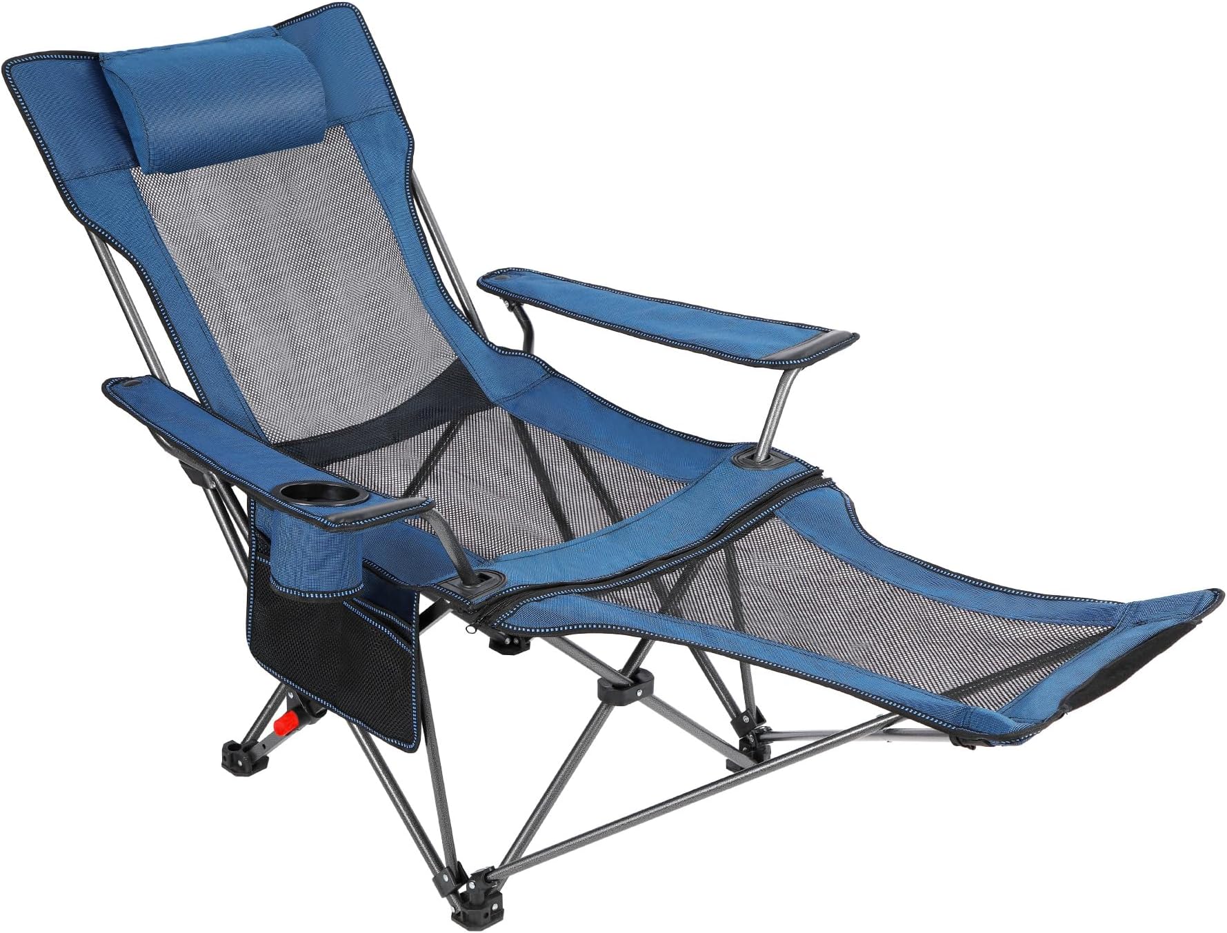 REDCAMP Folding Camping Chairs with Foot Rest, Adjustable Backrest Portable Heavy Duty Outdoor Mesh Reclining Lawn Chairs for Adults, Blue