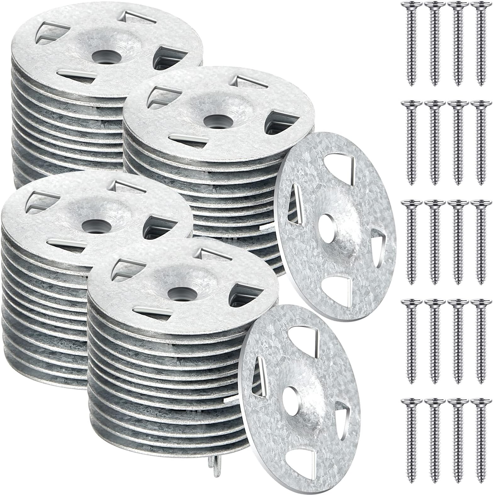 Fastener Kit Board Hardware Set, Includes 1-1/8 Inch Galvanized Steel Washers and Stainless Steel Screws for Fixing Fastening Installation(300 Pcs)