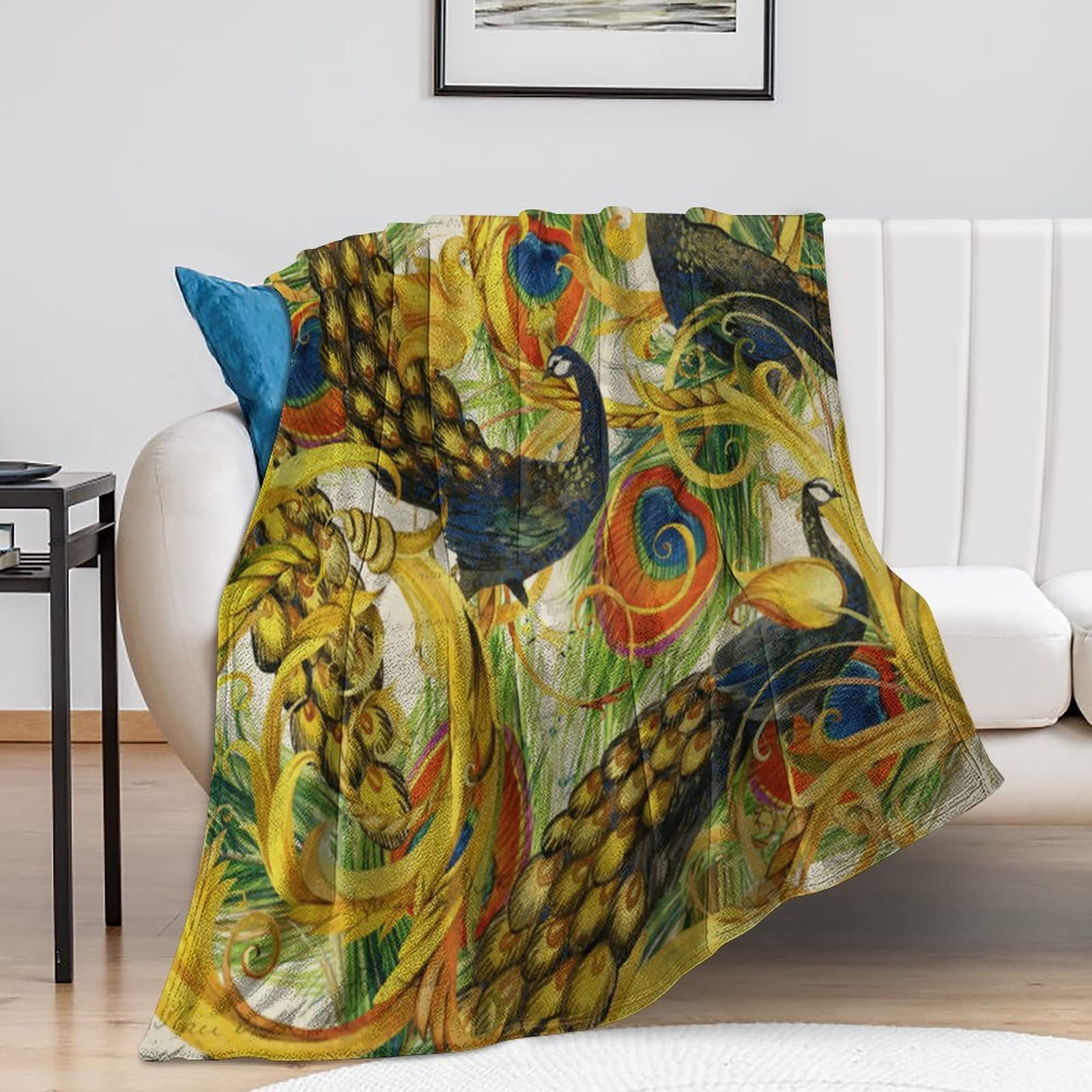 Plaid en flanelle de plumes de paon rustique avec finitions antistatiques
