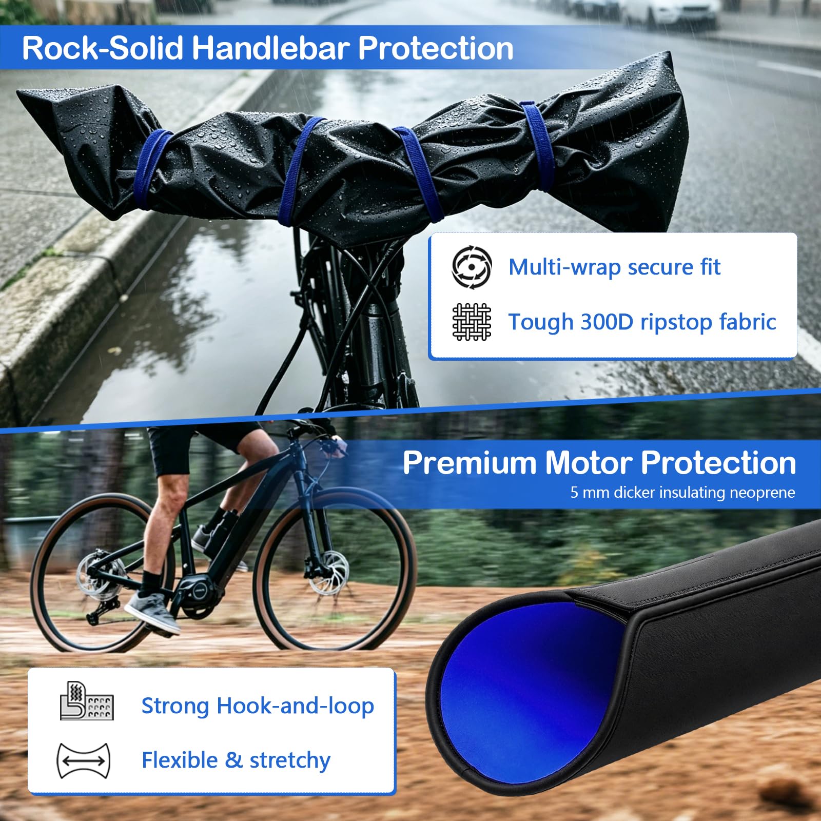 Juego de 3 fundas protectoras para bicicleta eléctrica, para transporte, batería, motor y manillar, impermeable, protege la electrónica de la lluvia, la suciedad y las salpicaduras, ajuste universal