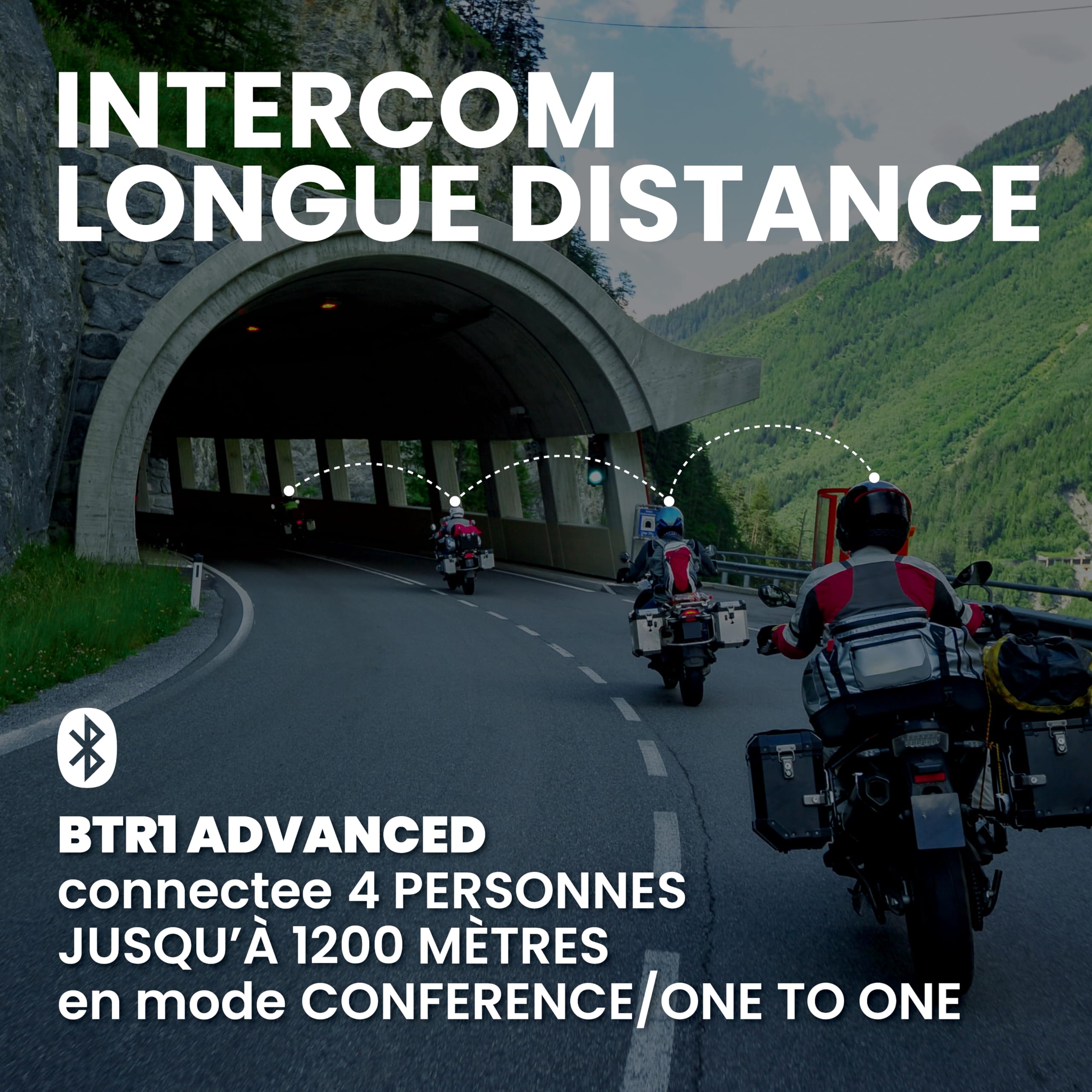Midland - Intercom Moto BTR1 Advanced Solo X C1529.05, Écouteurs Bluetooth sans Fil Casque Moto Étanche IPX6, Portée 1,2Km Anti Bruit, Audio RCF HD, 4 Personnes Compatible TFT, Fonction VOX