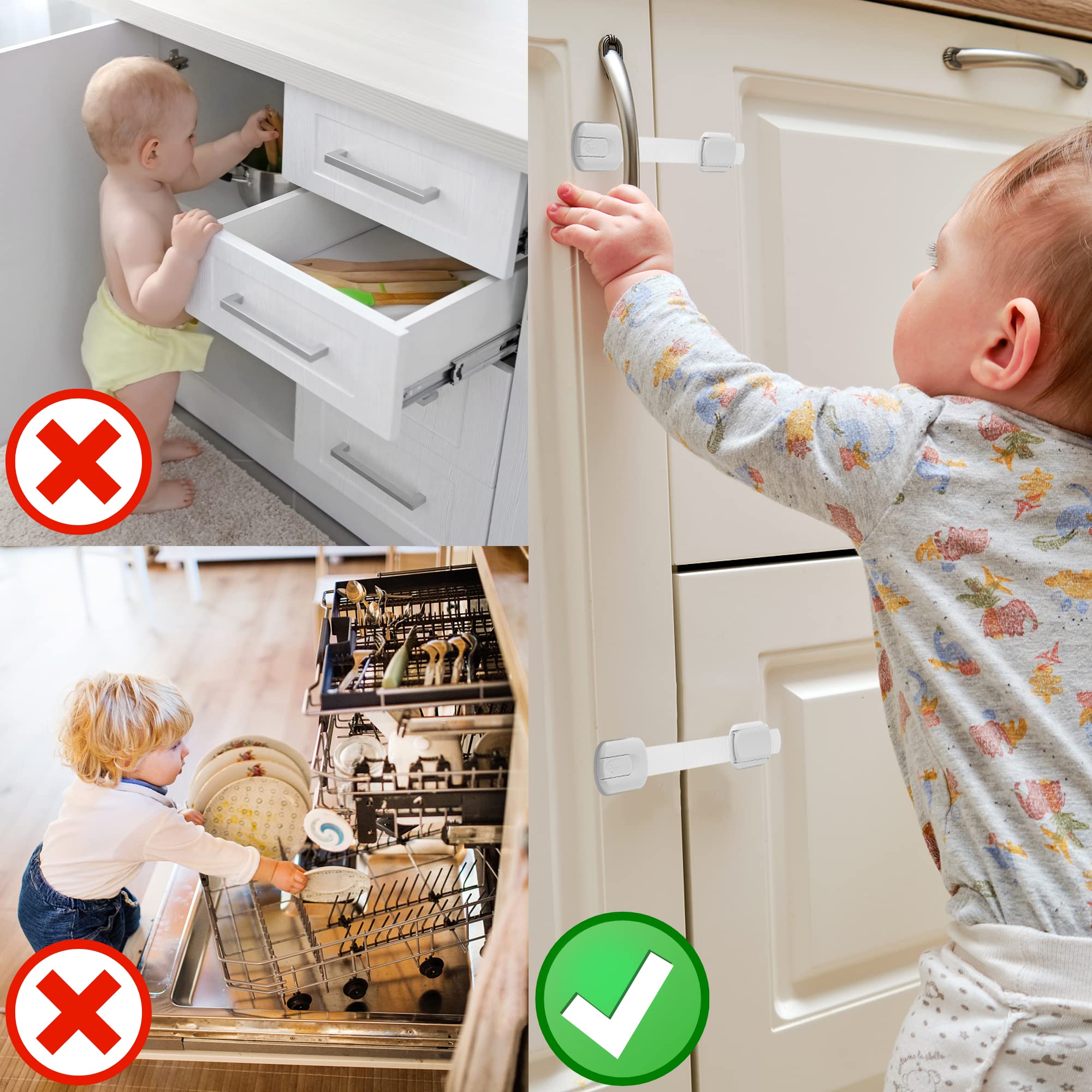 Lot de 10 Serrures de Sécurité Bébé pour Tiroirs et Armoires Lubibi, Ajustable Facile à Installer