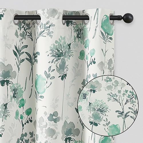 Cortinas opacas florales de 84 pulgadas de largo, para sala de estar, tratamiento de ventana de flores con aislamiento térmico, reducción de ruido,