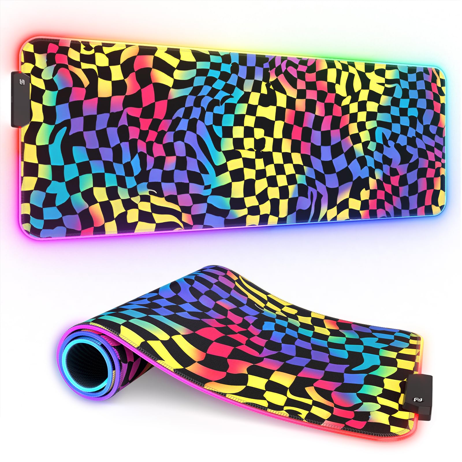 ITNRSIIET RGB Gaming Mouse Pad, Full Desk XL Extended Large Gaming Mousepad, 12 Lighting Modes 30% Thicker Big LED Desk Mat for Gamers, 32 x 12 inches, Colorful Leopard Print