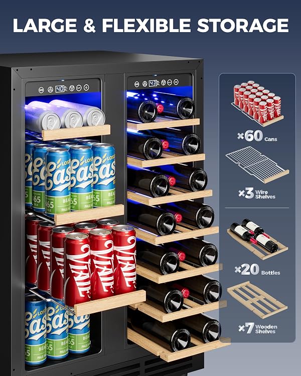 ICEVIVAL Wine and Beverage Refrigerator, 24 Inch Beverage Refrigerator with Glass Door, Wine Fridge Holds 20 Bottles & 60 Cans, Under Counter Refrigerator with Quiet Cooling System & LED Light by ICEVIVAL - Image 2