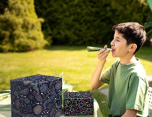 Miniatura 2 de GIOLNIAY Papel de regalo de galaxia para niños y niñas, cumpleaños, baby shower, envoltura de regalo con estrellas de neón, cielo estrellado de