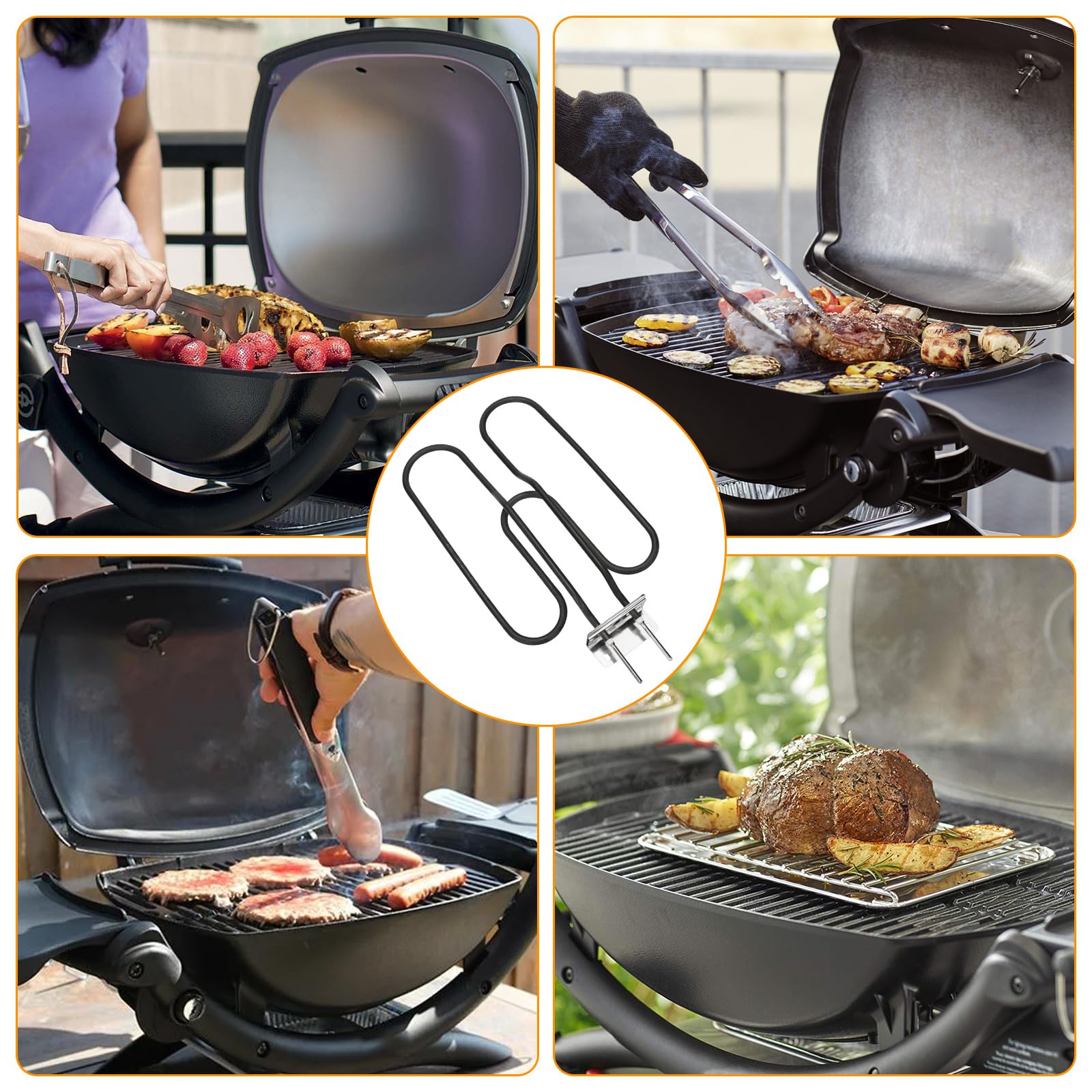 Élément chauffant 66631 Compatible avec les grilles électriques Weber Q140 Q1400, éléments chauffants en acier inoxydable 2200 W, référence OE# 80342, 80343, 65620