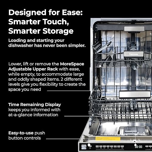 Miniatura 5 de Kenmore Lavavajillas integrado de 24 pulgadas  Tina silenciosa con detección de suciedad turboDry, fugas y SmartWash  15 ajustes de lugar  49 DBA
