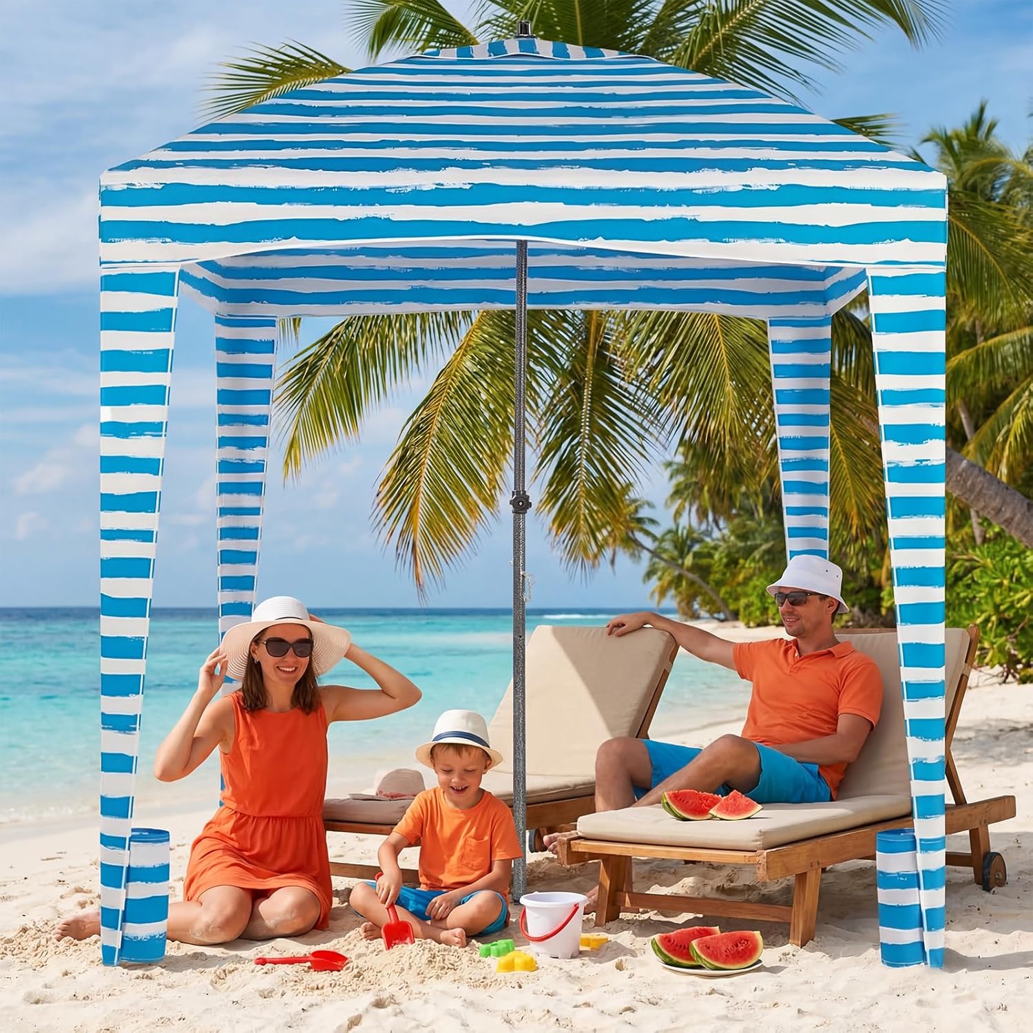 OLIXIS 6'×6' Beach Cabana Tent Sun Shelter – UPF 50+ Easy Setup Cool Canopy Tent Sun Shade with Side Wall, Wind Resistant Beach Cabana for Whole Family