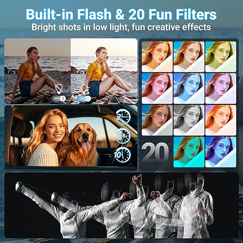 Miniatura 8 de Cámara digital 4K para fotografía y vlogging, cámara de video de YouTube compacta de enfoque automático de 64 MP con lente dual IPS de 3 pulgadas,