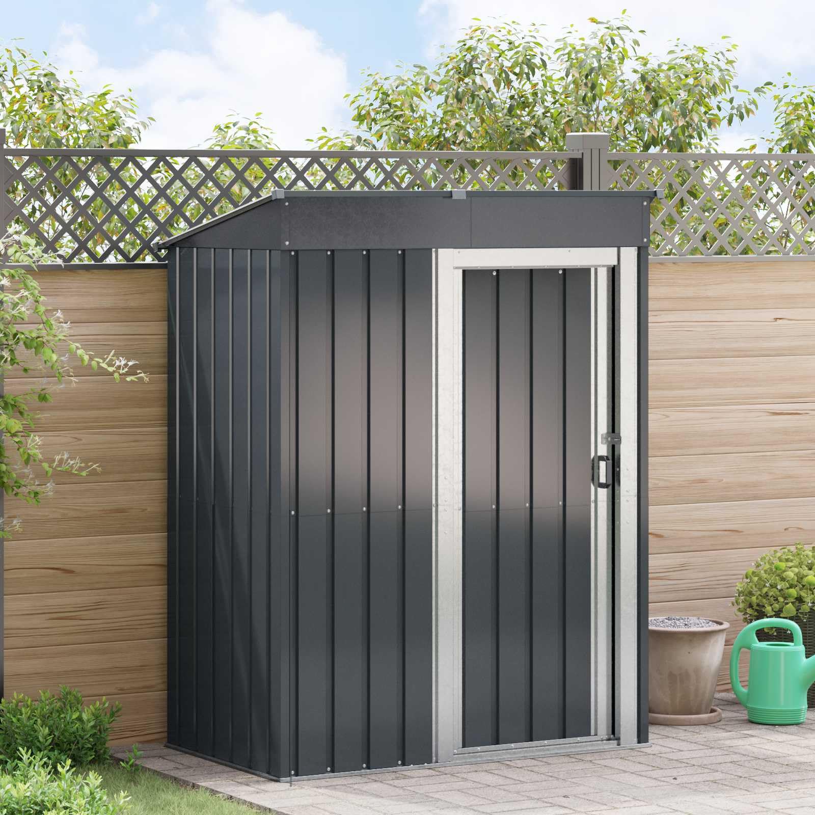 vidaXL Casette da Giardino Antracite 137 x 81 x 180 cm Metallo, Giardino e terrazza, Robusto shed in Metallo, Struttura Rettangolare per riporre Attrezzi, organizzazione Esterna