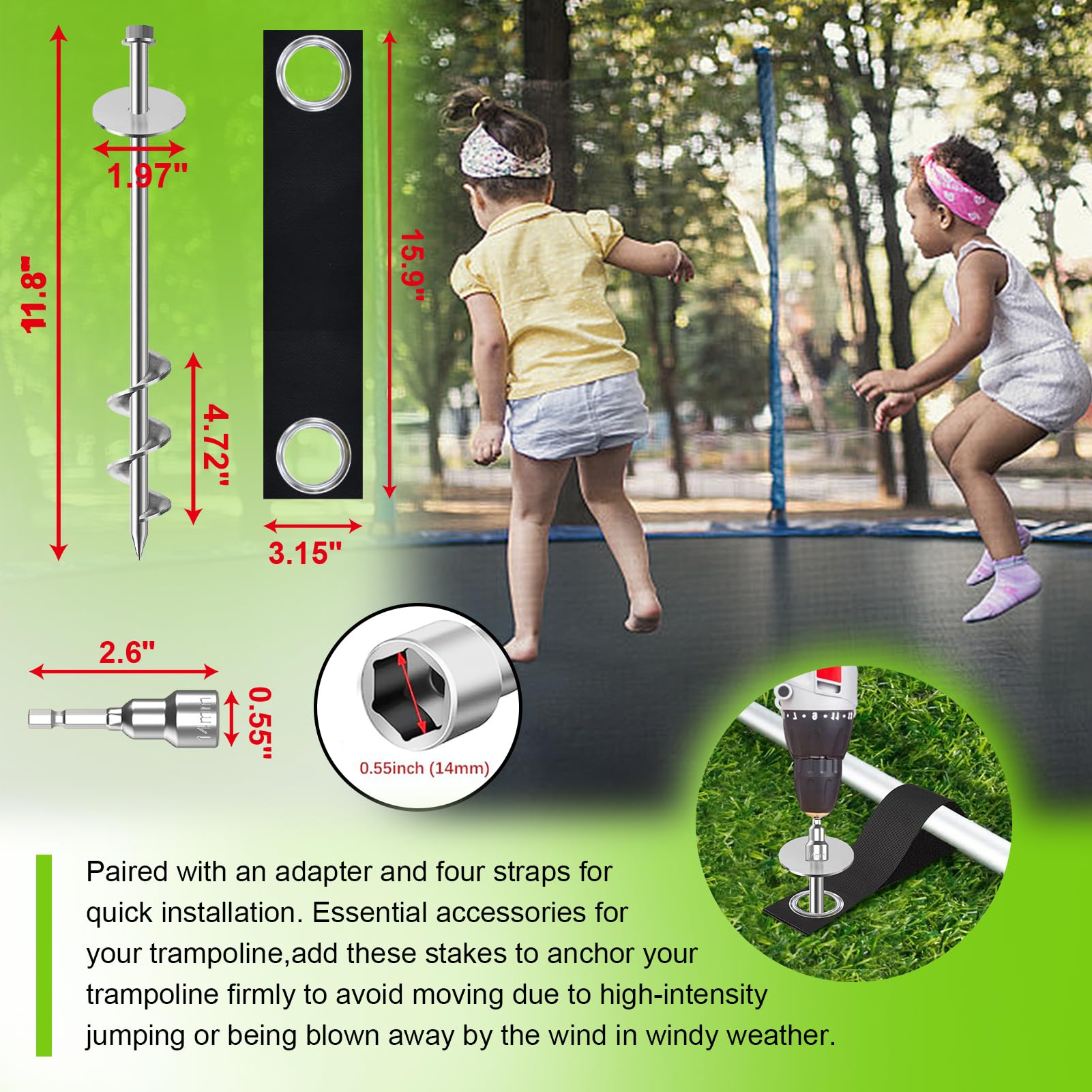 Eurmax USA verzinktes, rostfreies Camping-Familienzelt, Pop-Up-Zeltheringe, Eiswerkzeuge, strapazierfähig, 10 Stück, mit 1,2 x 3 m Seilen und 1 schwarzen Stopper