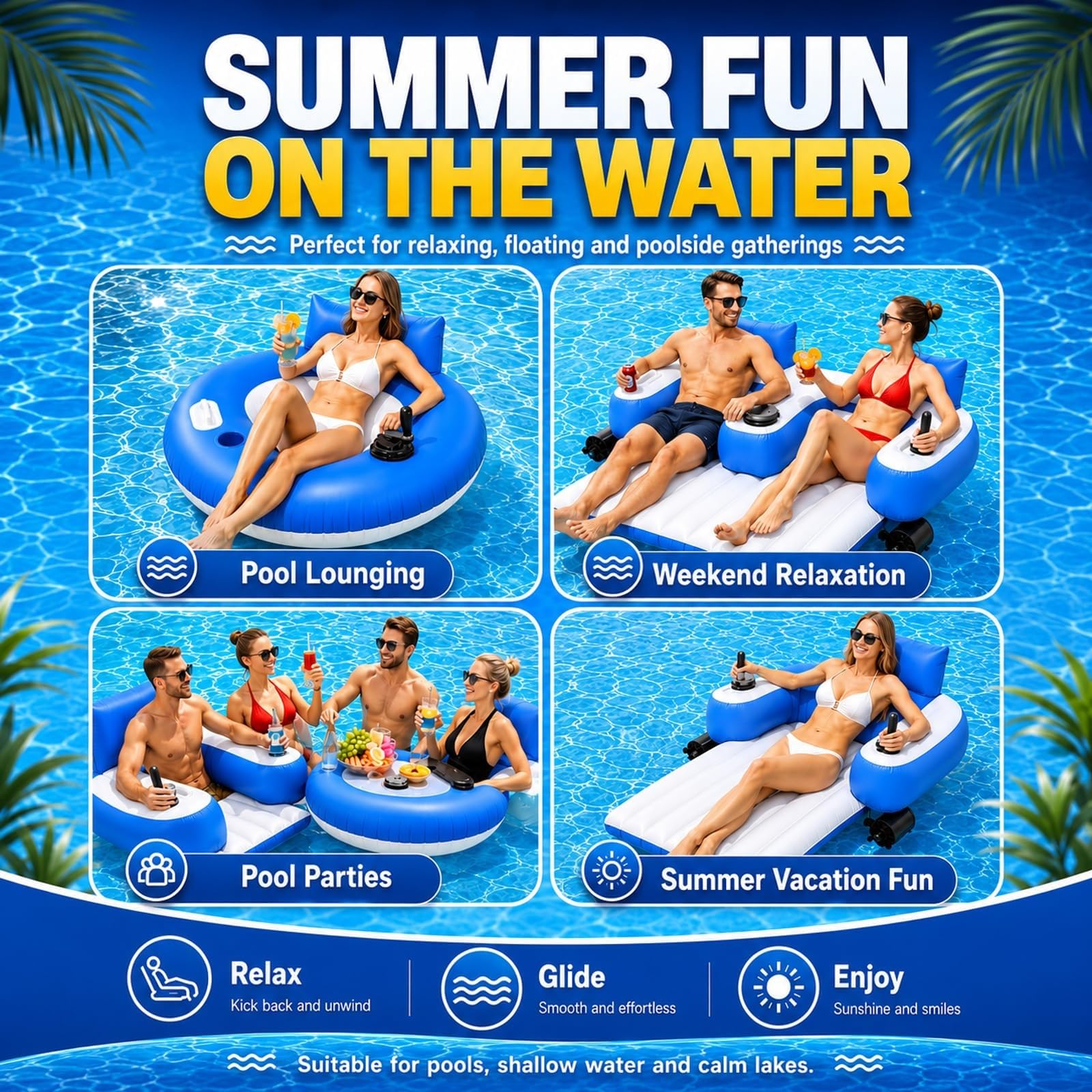 Chaise longue de piscine électrique, flotteur gonflable rechargeable