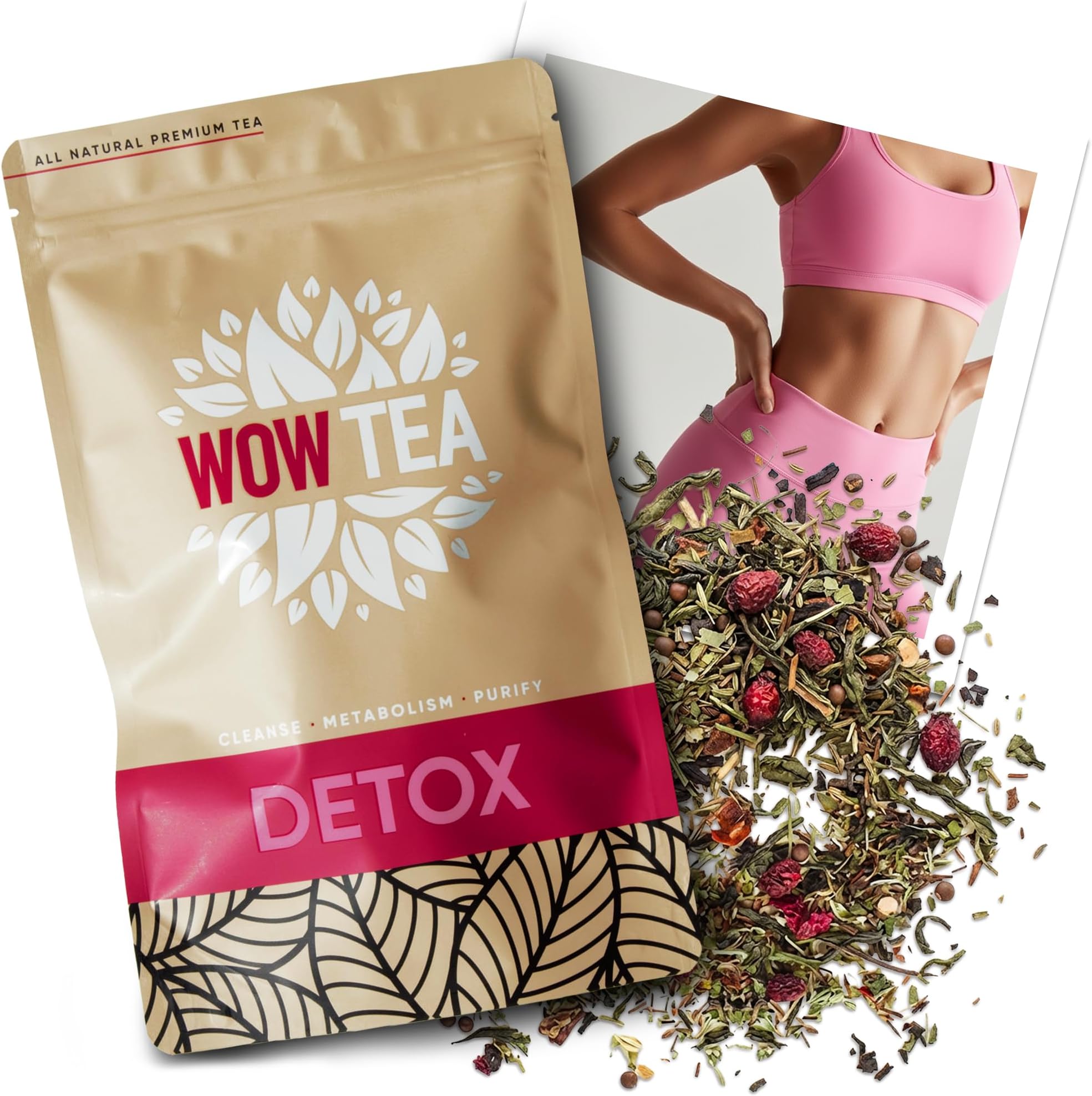 WOW TEA Detox - 21 Day Deep Body Cleanse Program | Full Body Detox | Herbal Tea Detox System with Yerba-Mate, Green Tea, Pu-erh - 150 gr | Made in EU