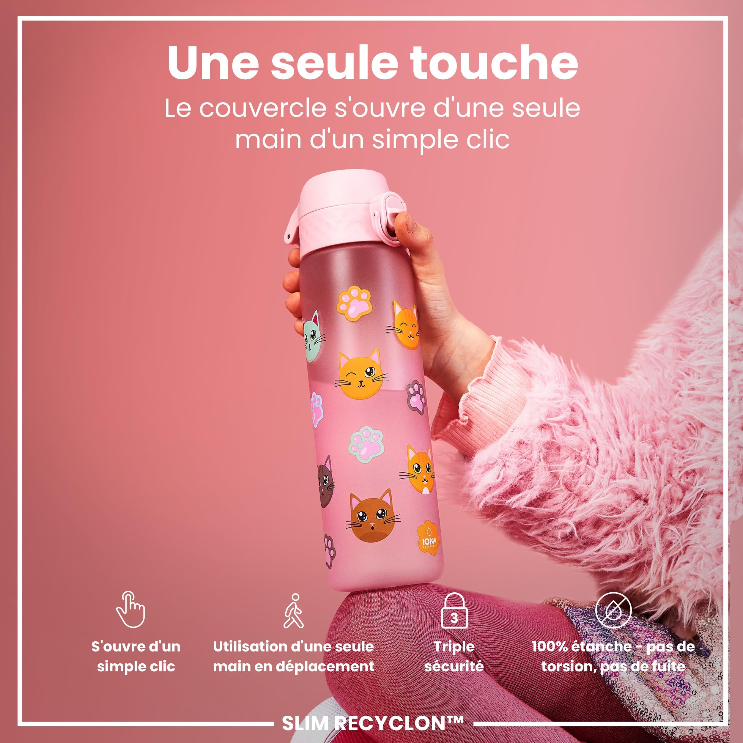 Ion8 Gourde, 500ml, Anti-Fuite, Facile à Ouvrir, Verrouillage Sécurisé, Lavable en Lave-vaisselle, Sans BPA, Poignée de Transport, S'adapte aux Porte-gobelets, Facile à Nettoyer, Dragons