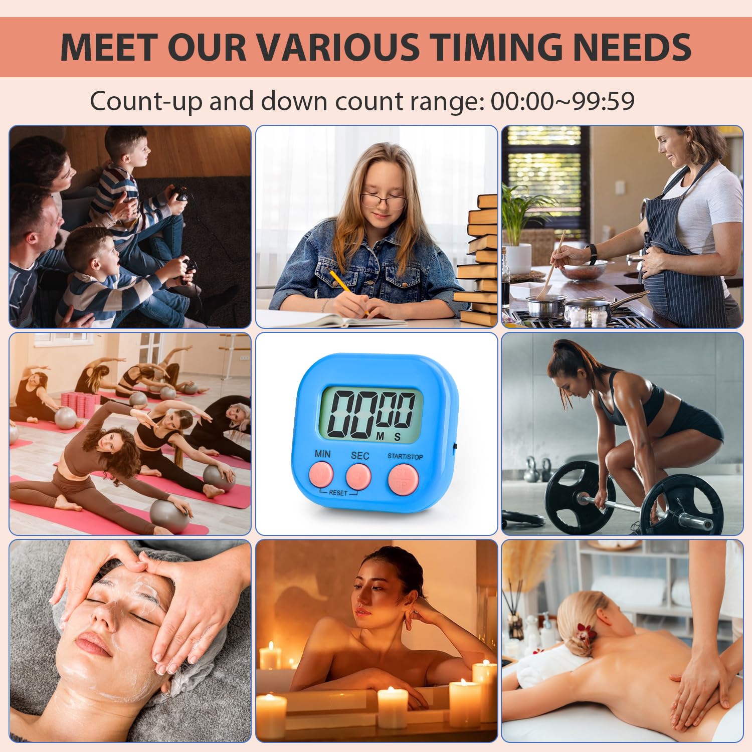 6 Pack Digital Kitchen Timer Magnetic Digital Timer Countdown Timer Kitchen Electronic Timer for Cooking Game Gym Break Time Classroom - Image 5