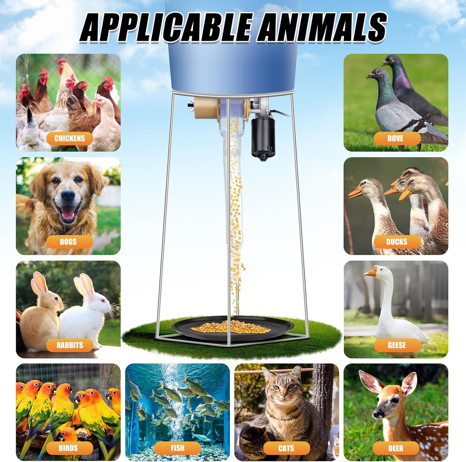 Timed Automatic Chicken Feeder 16 Groups of Timer & Quantitative Poultry Feeders Auto Gravity Food Dispenser Kit for Chicken Rooster Dog Duck Cat Bird Chicken Coop