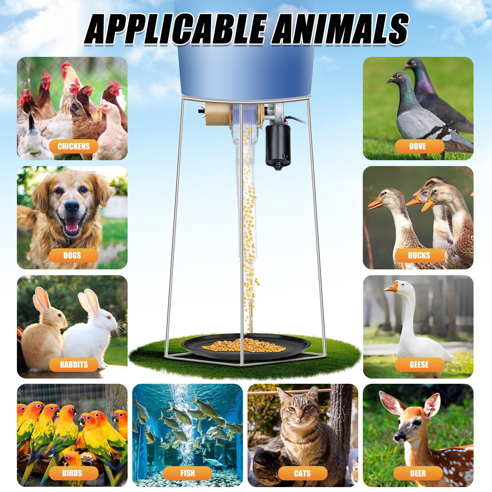 Comedero automático de pollo con temporizador, 16 grupos de comederos de aves de corral cronometrados y cuantitativos, kit dispensador de alimentos por gravedad automática para pollo, gallo,
