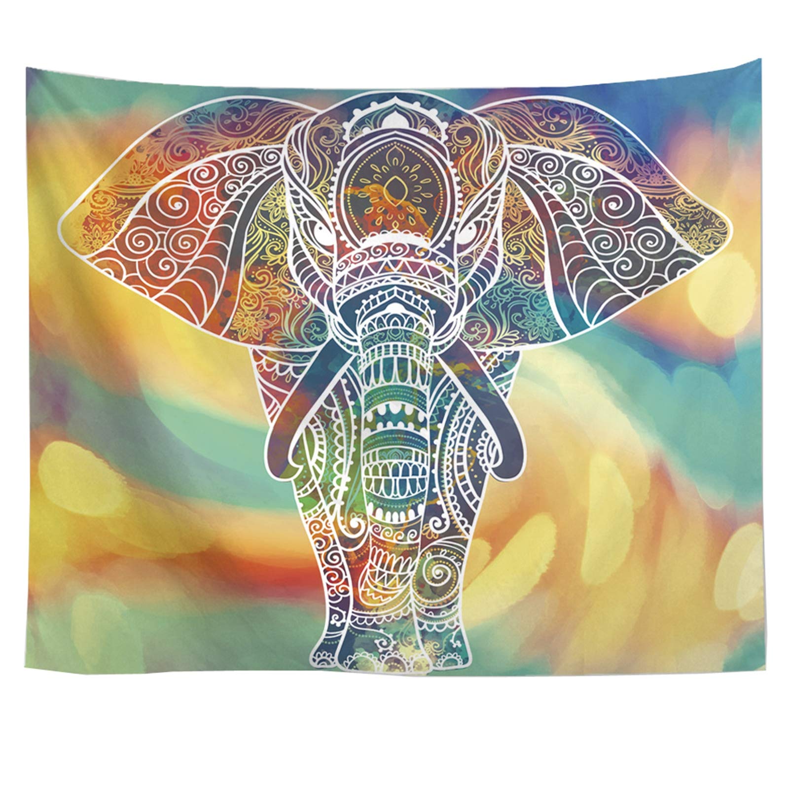 Tapisserie murale éléphant multicolore en toile imprimée haute finition